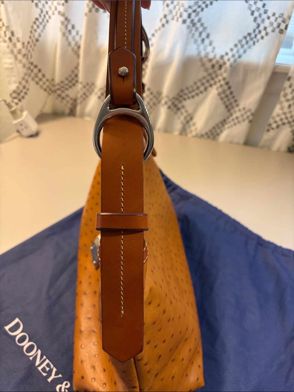Dooney & Bourke Vintage Tan Ostrich-Embossed Leather Hobo Bag - Picture 10 of 11